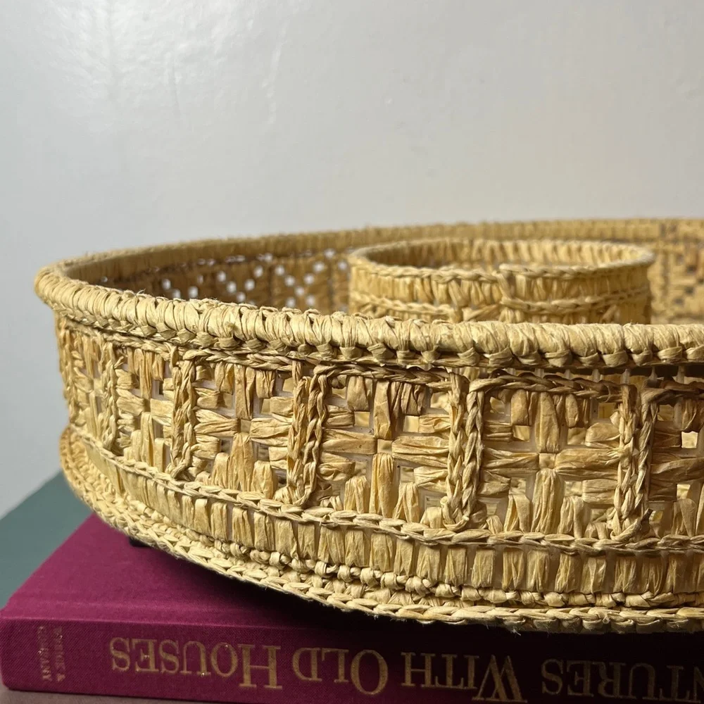 Vintage MCM‎ Woven Straw Chip and Dip Basket Serving Tray 1960's Retro Natural